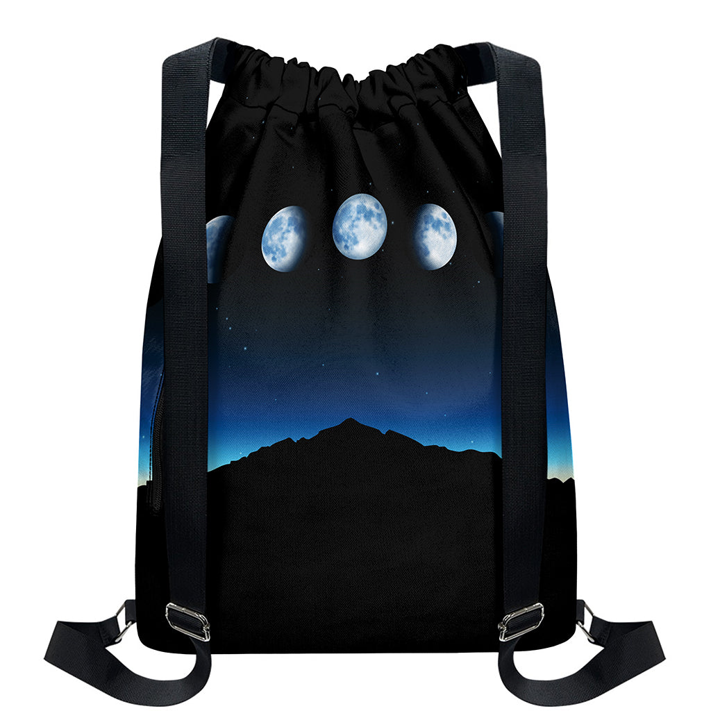 Night Sky And Moon Phase Print Drawstring Backpack