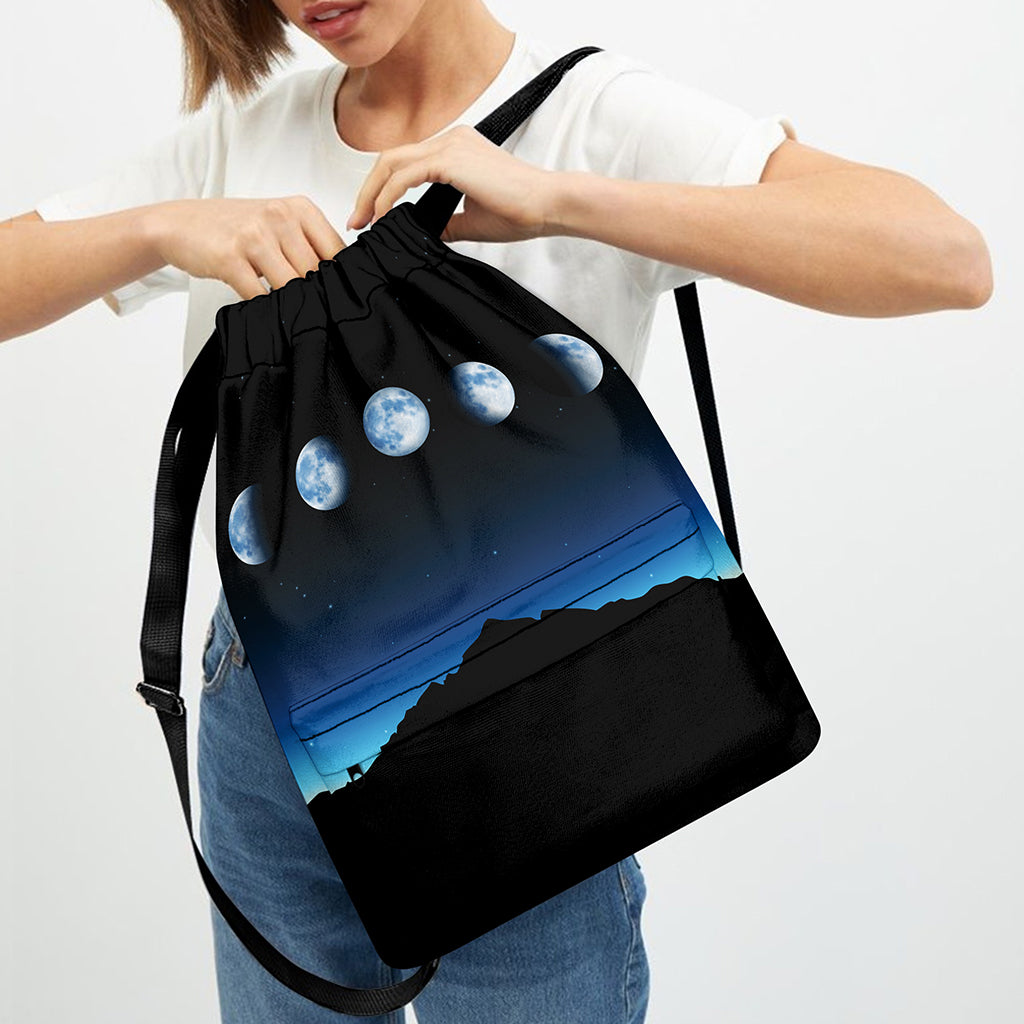 Night Sky And Moon Phase Print Drawstring Backpack