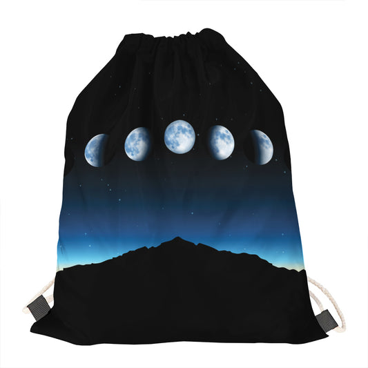 Night Sky And Moon Phase Print Drawstring Bag
