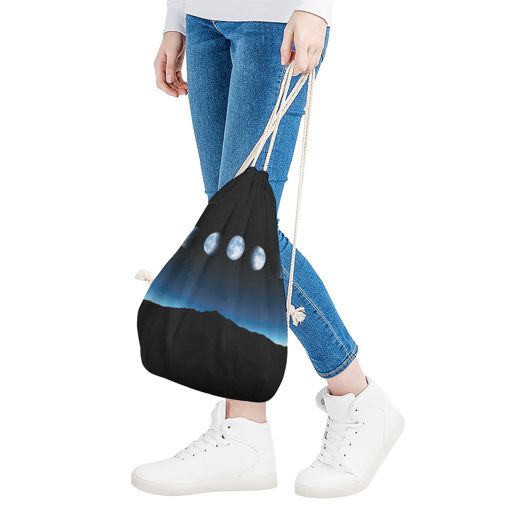Night Sky And Moon Phase Print Drawstring Bag