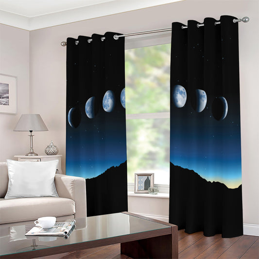 Night Sky And Moon Phase Print Extra Wide Grommet Curtains