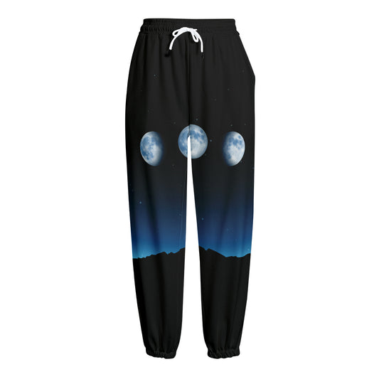 Night Sky And Moon Phase Print Fleece Lined Knit Pants