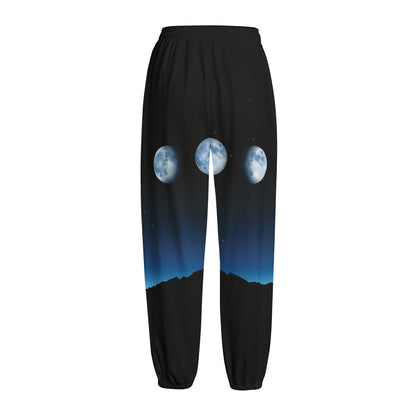 Night Sky And Moon Phase Print Fleece Lined Knit Pants