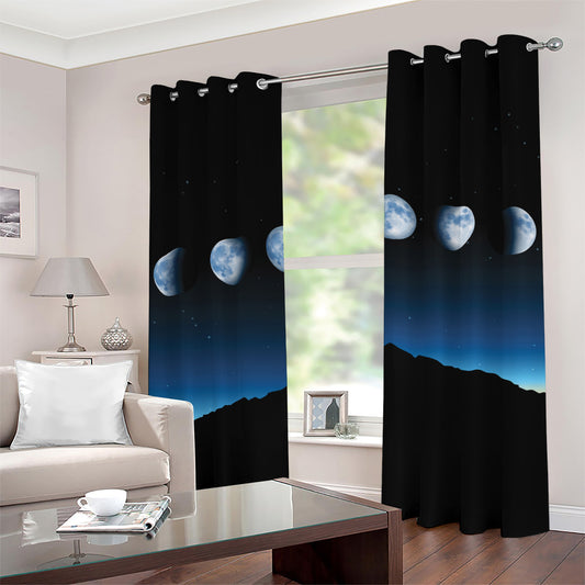 Night Sky And Moon Phase Print Grommet Curtains