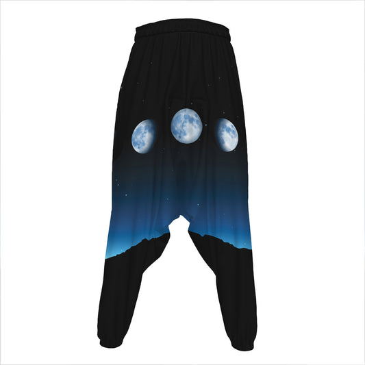 Night Sky And Moon Phase Print Hammer Pants