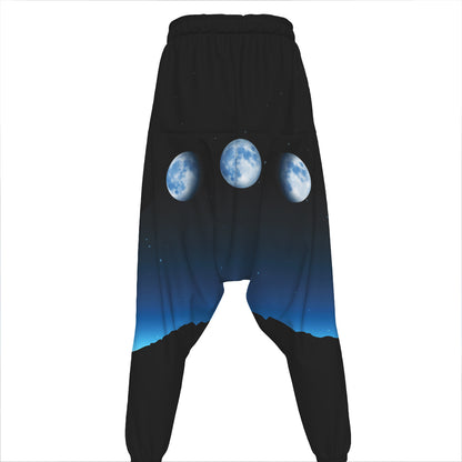 Night Sky And Moon Phase Print Hammer Pants