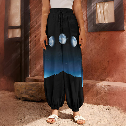Night Sky And Moon Phase Print Harem Pants
