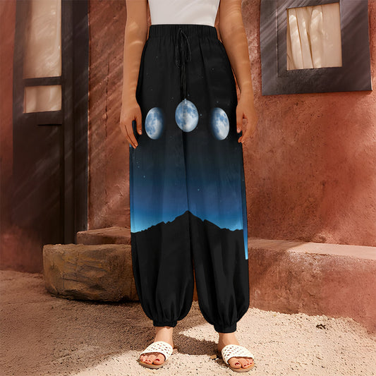 Night Sky And Moon Phase Print Harem Pants