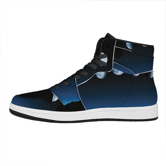 Night Sky And Moon Phase Print High Top Leather Sneakers