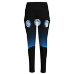 Night Sky And Moon Phase Print High-Waisted Pocket Leggings