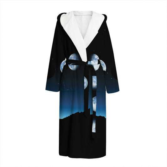 Night Sky And Moon Phase Print Hooded Bathrobe