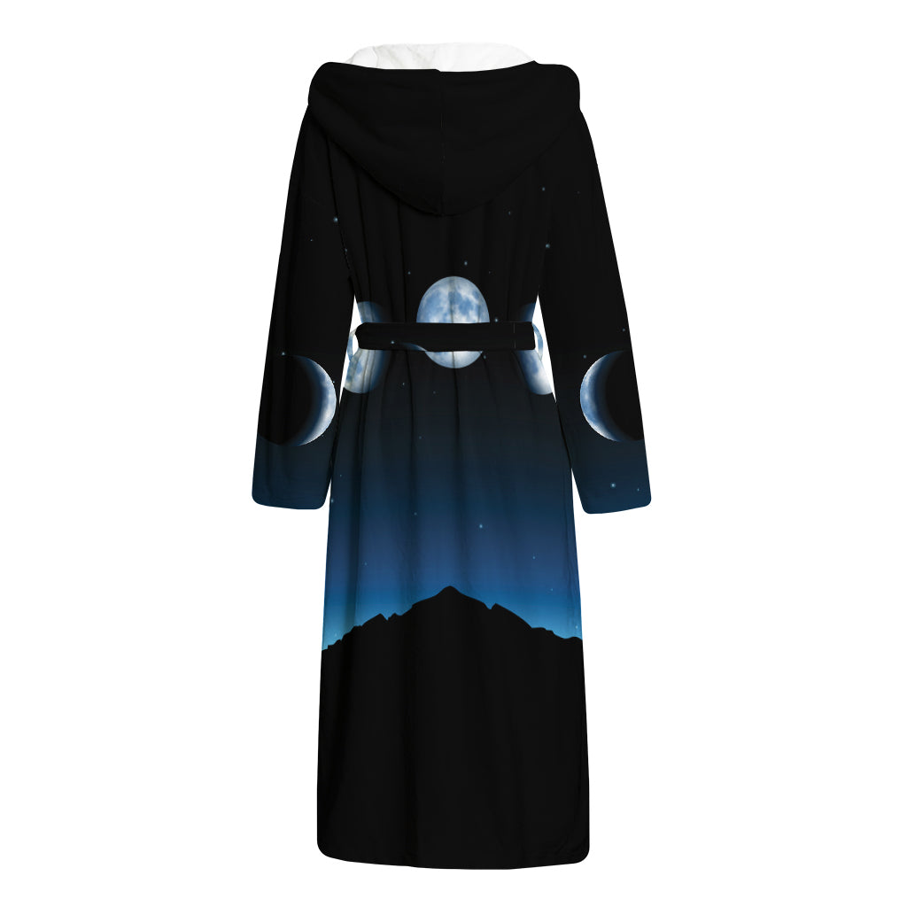 Night Sky And Moon Phase Print Hooded Bathrobe