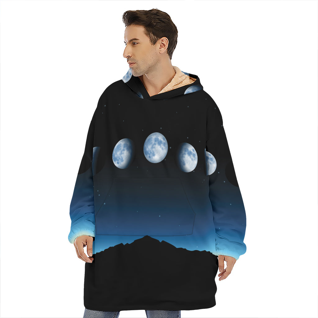 Night Sky And Moon Phase Print Hoodie Blanket
