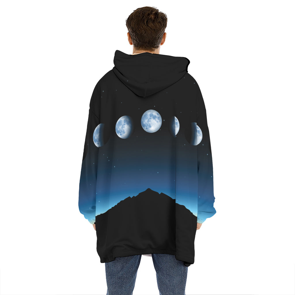 Night Sky And Moon Phase Print Hoodie Blanket