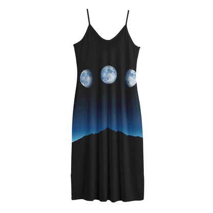 Night Sky And Moon Phase Print Jersey Midi Cami Dress