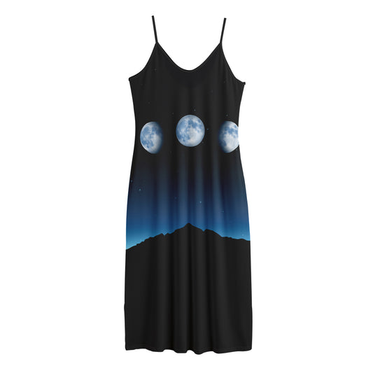 Night Sky And Moon Phase Print Jersey Midi Cami Dress