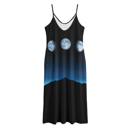 Night Sky And Moon Phase Print Jersey Midi Cami Dress