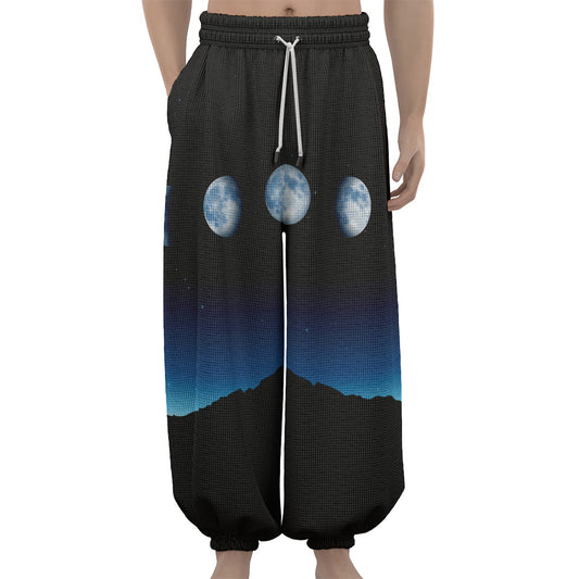 Night Sky And Moon Phase Print Lantern Pants