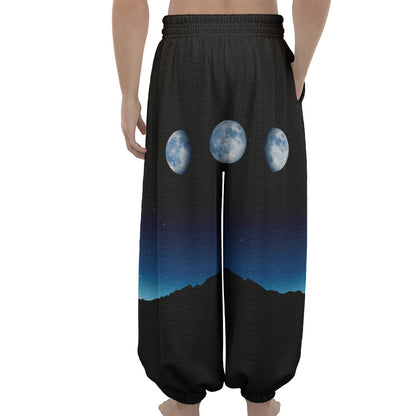 Night Sky And Moon Phase Print Lantern Pants