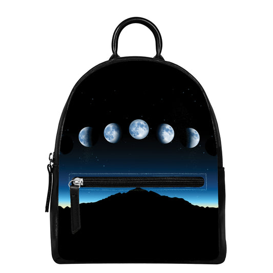 Night Sky And Moon Phase Print Leather Backpack