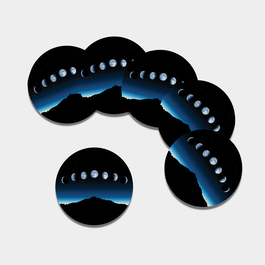 Night Sky And Moon Phase Print Leather Coaster Set