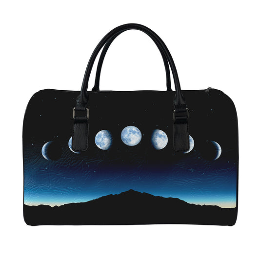 Night Sky And Moon Phase Print Leather Duffle Bag