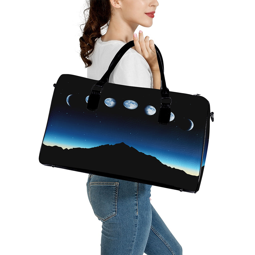 Night Sky And Moon Phase Print Leather Duffle Bag