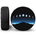 Night Sky And Moon Phase Print Leather Spare Tire Cover