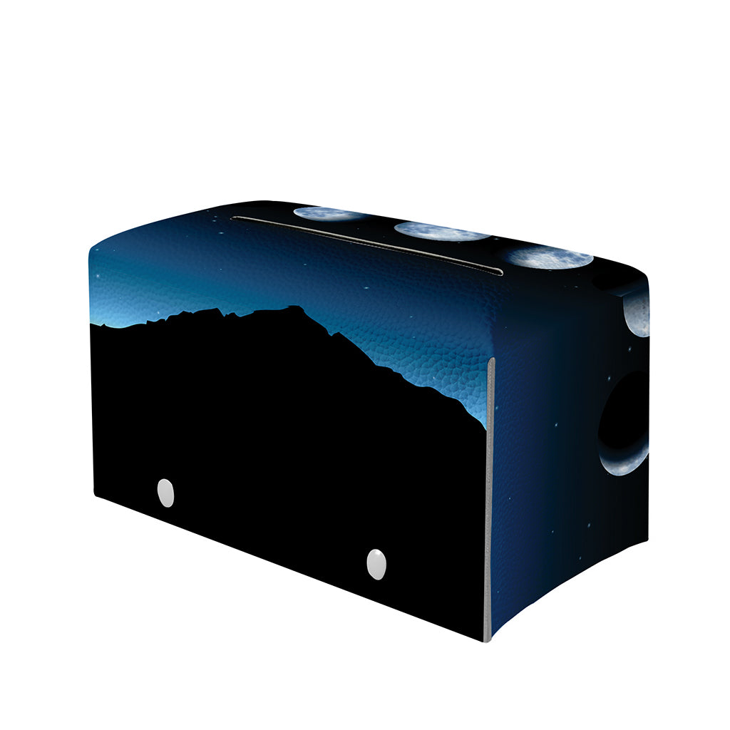 Night Sky And Moon Phase Print Leather Tissue Box Cover