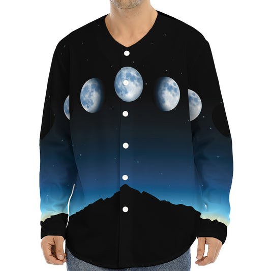 Night Sky And Moon Phase Print Long Sleeve Baseball Jersey