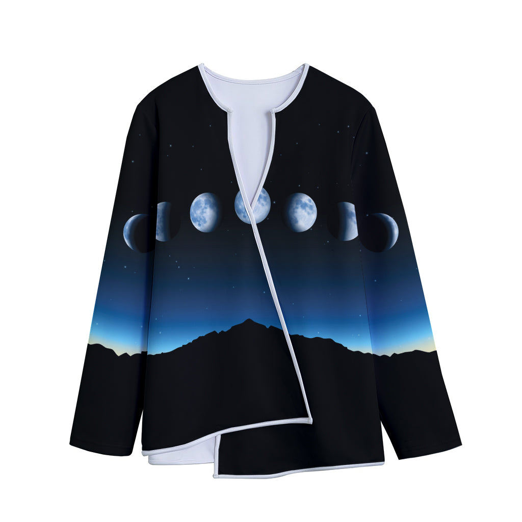 Night Sky And Moon Phase Print Long Sleeve Short Coat