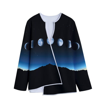 Night Sky And Moon Phase Print Long Sleeve Short Coat