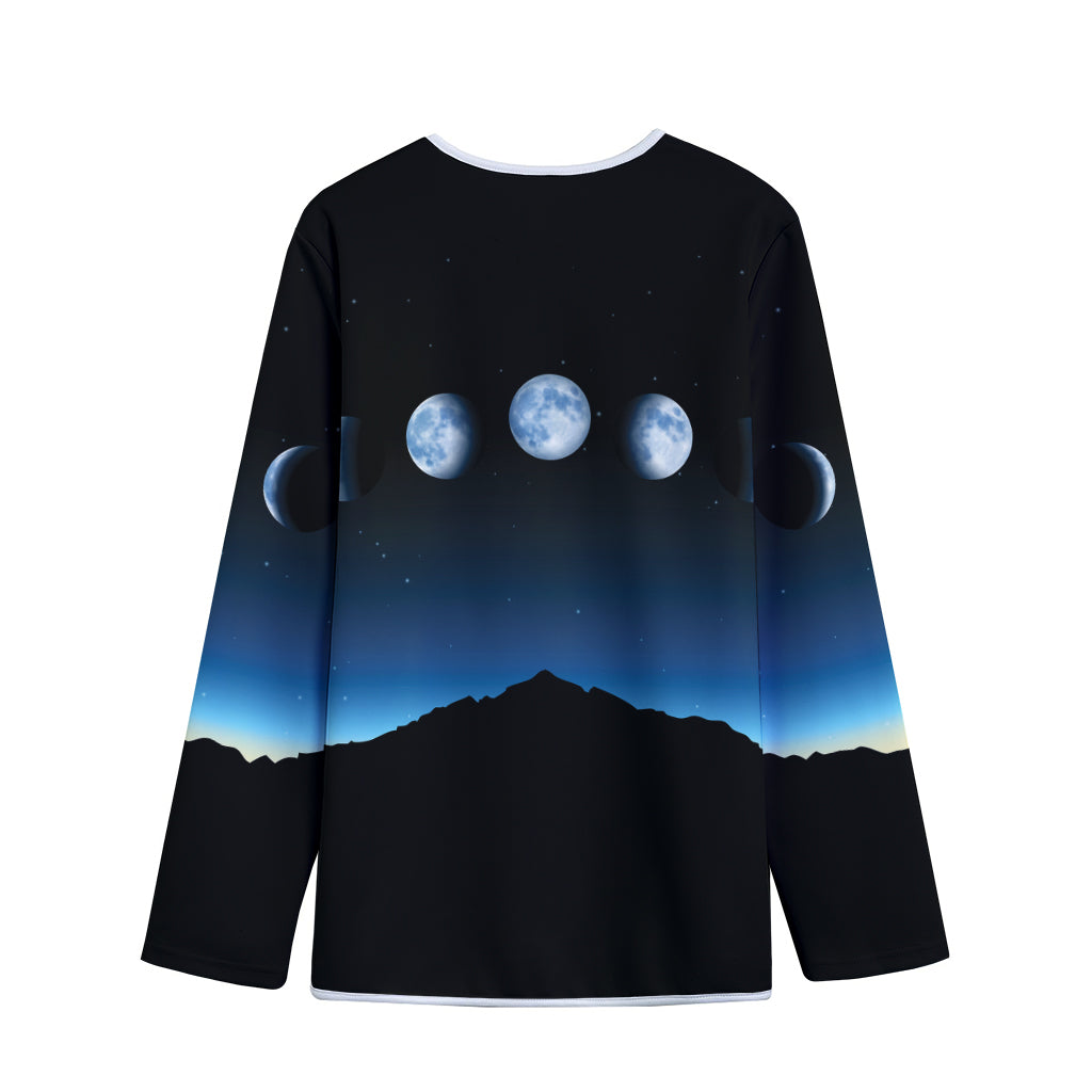 Night Sky And Moon Phase Print Long Sleeve Short Coat