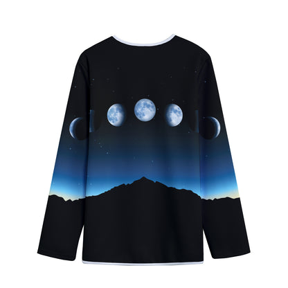 Night Sky And Moon Phase Print Long Sleeve Short Coat