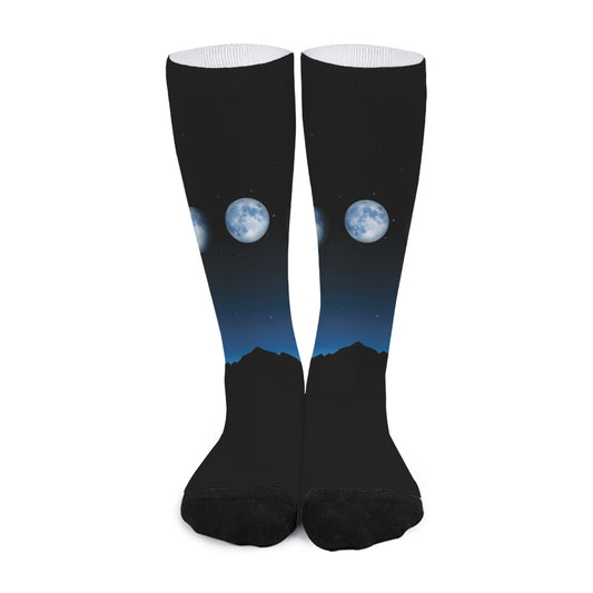 Night Sky And Moon Phase Print Long Socks