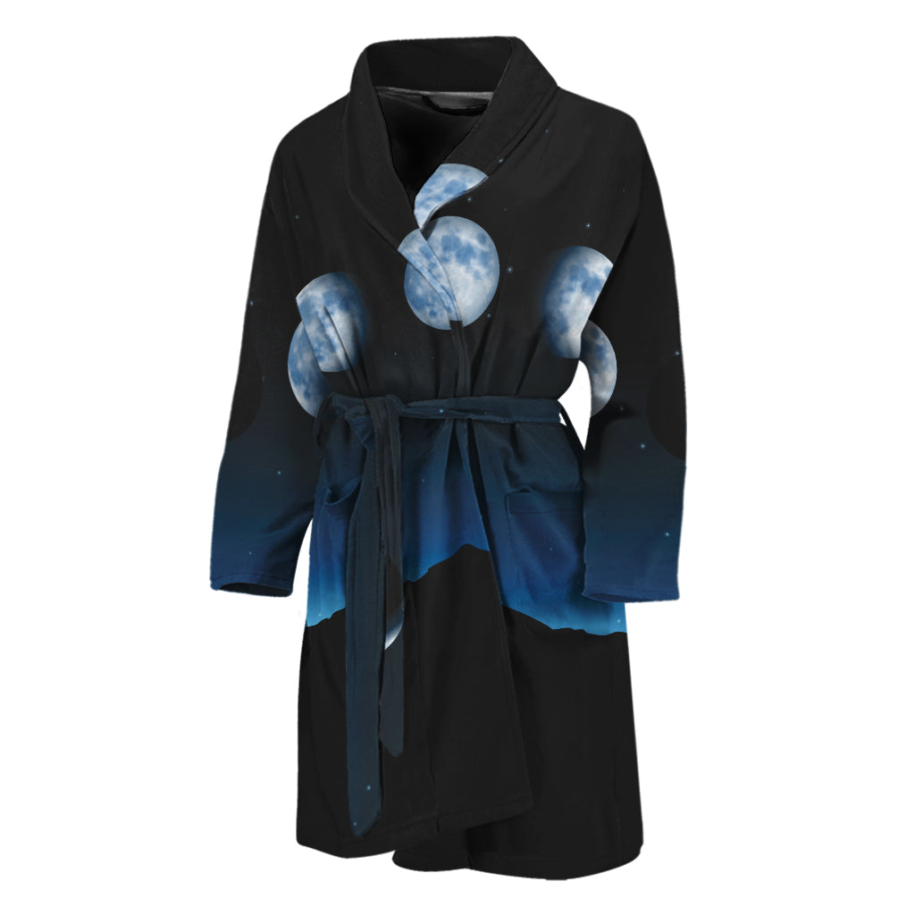 Night Sky And Moon Phase Print Men's Bathrobe