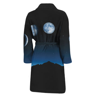 Night Sky And Moon Phase Print Men's Bathrobe
