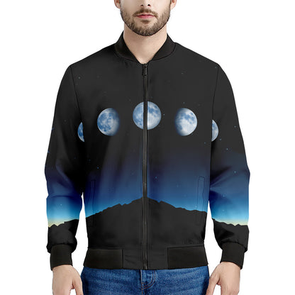 Night Sky And Moon Phase Print Men's Bomber Jacket