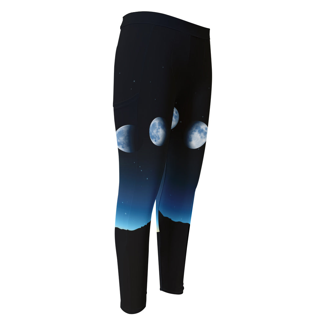Night Sky And Moon Phase Print Men's Compression Pants