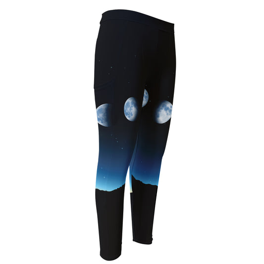 Night Sky And Moon Phase Print Men's Compression Pants