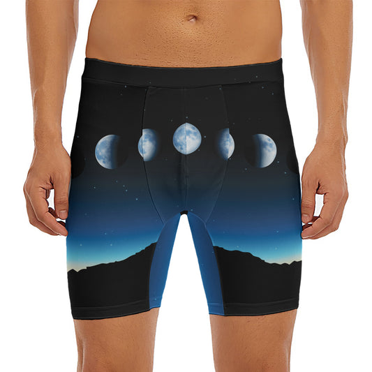 Night Sky And Moon Phase Print Men's Long Boxer Briefs