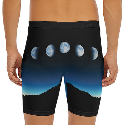 Night Sky And Moon Phase Print Men's Long Boxer Briefs