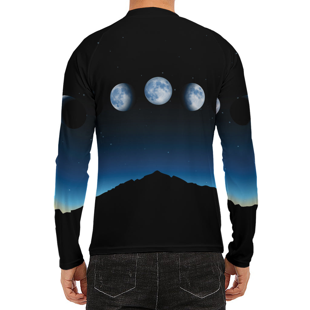 Night Sky And Moon Phase Print Men's Long Sleeve Rash Guard