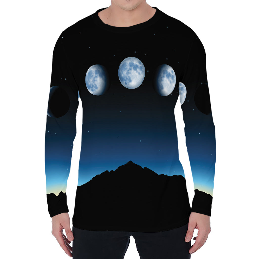 Night Sky And Moon Phase Print Men's Long Sleeve T-Shirt