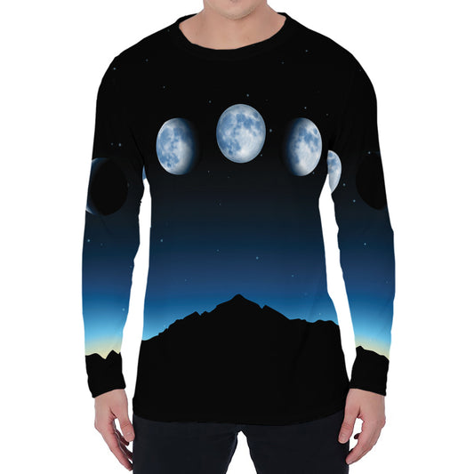 Night Sky And Moon Phase Print Men's Long Sleeve T-Shirt