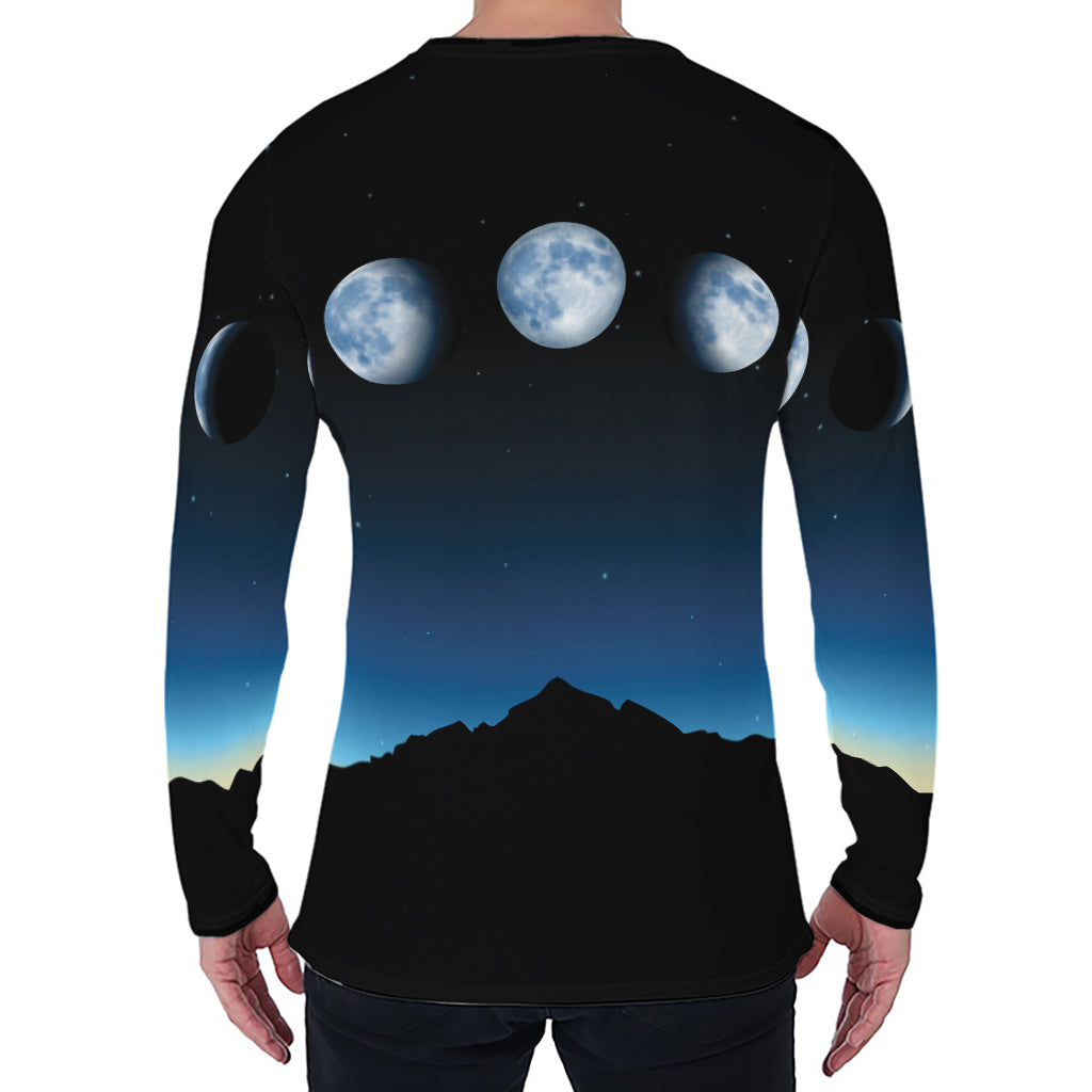 Night Sky And Moon Phase Print Men's Long Sleeve T-Shirt