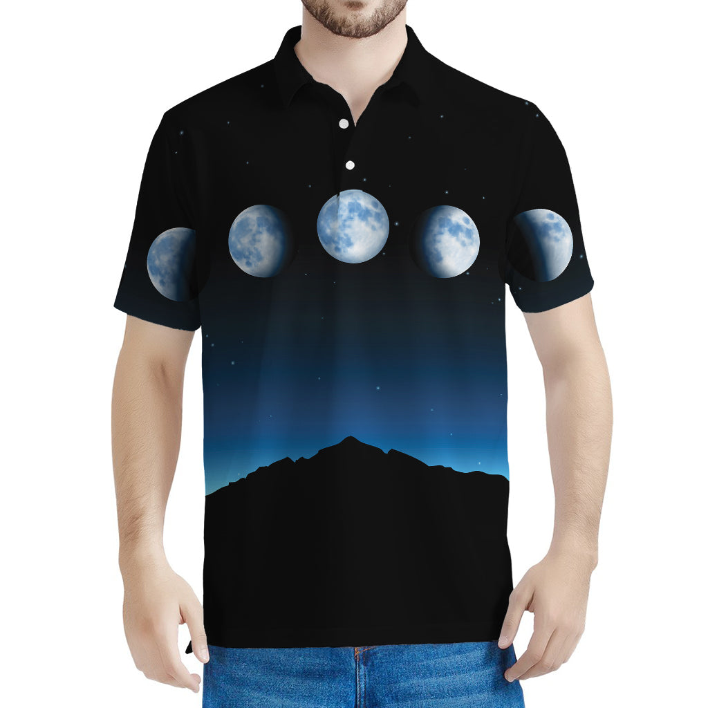 Night Sky And Moon Phase Print Men's Polo Shirt
