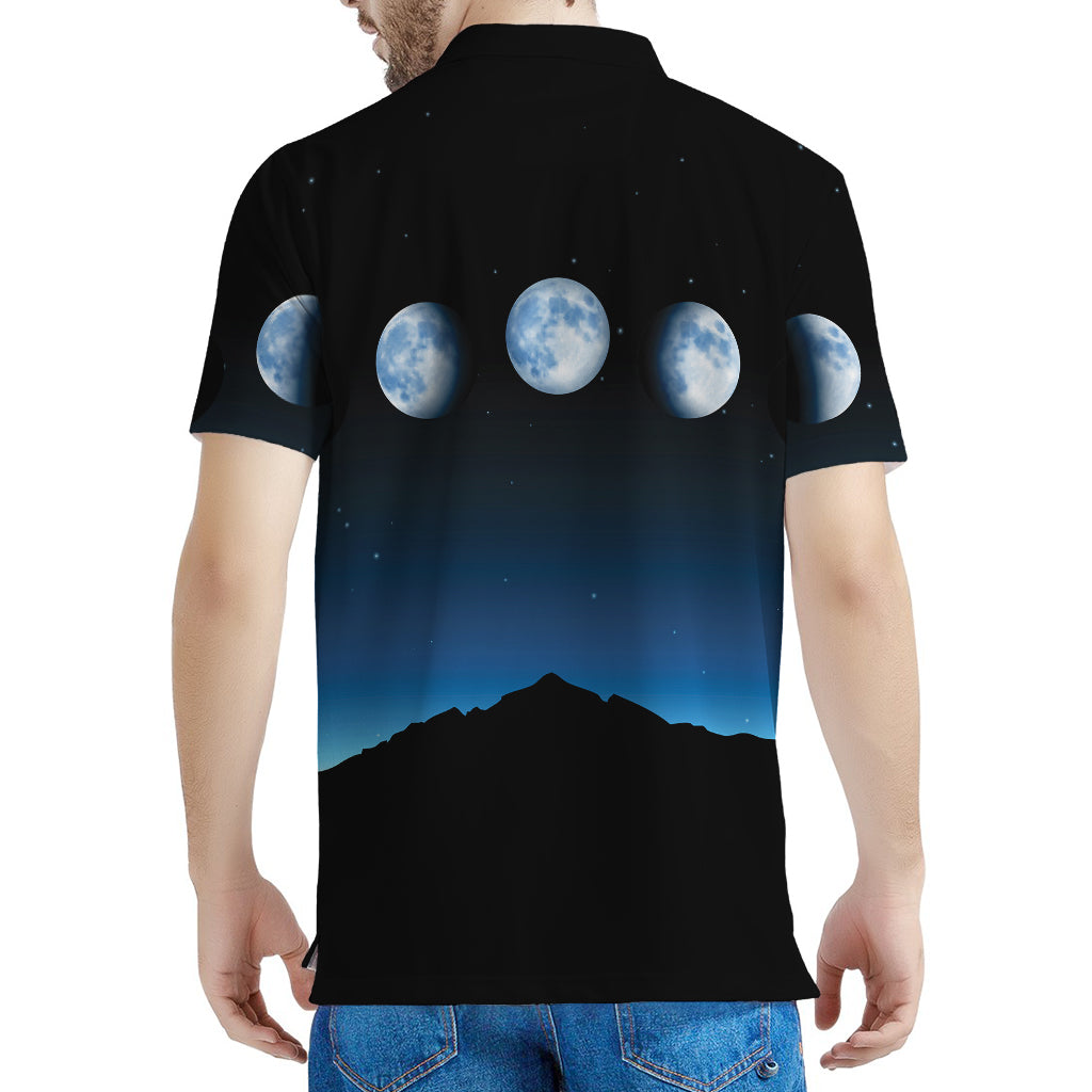 Night Sky And Moon Phase Print Men's Polo Shirt