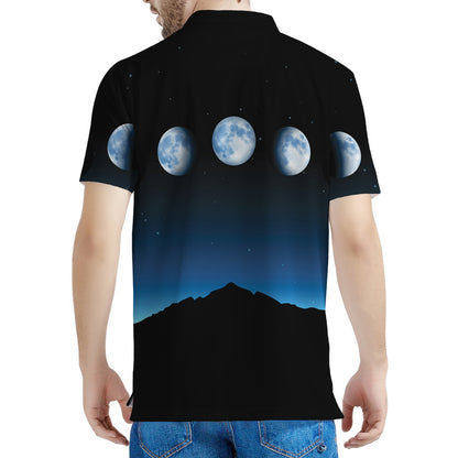Night Sky And Moon Phase Print Men's Polo Shirt