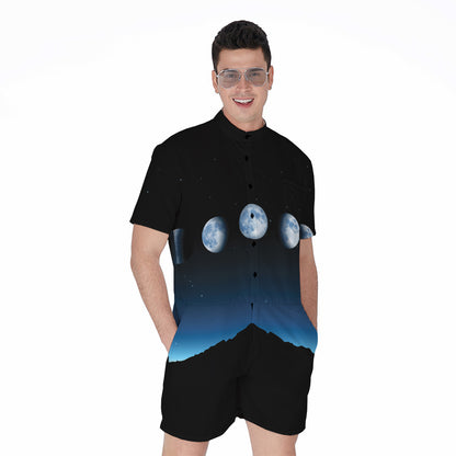 Night Sky And Moon Phase Print Men's Rompers